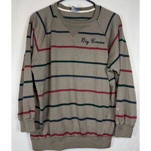 Vintage 70s Champion Sweater Size Large Beige Striped  V-Neck Pullover Acrylic